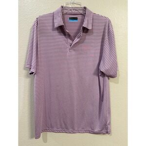 PGA Tour Mens Purple Striped Performance Golf Polo Shirt Medium Short Sleeve